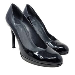 Stuart Weitzman 7.5 Black Patent Leather Pump Heel Classic Career Round Toe